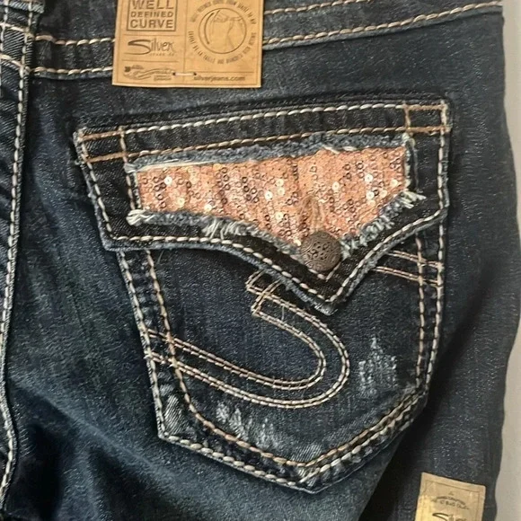 NWT Silver Jeans Co Suki Mid Rise Boot Cut Stretch Sequin Distressed Denim Sz 28 - Picture 12 of 14